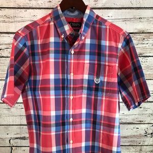 Chaps Short Sleeve Plaid Pinks & Blues Button Down